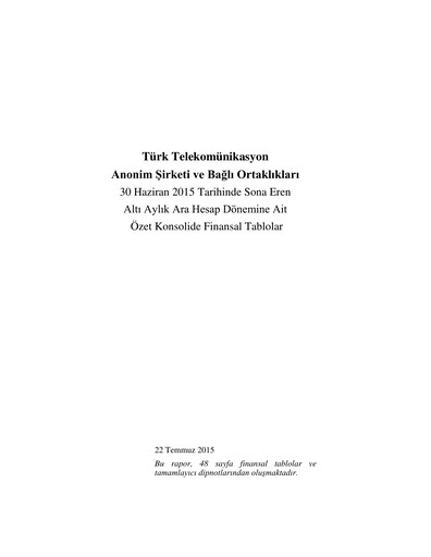 Vorschaubild Türk Telekom
 Halbjahresbericht 2015-h1