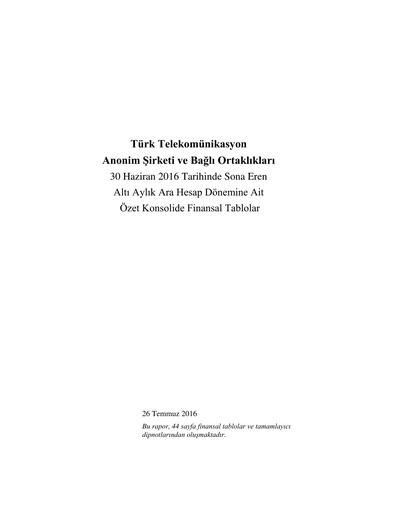 Vorschaubild Türk Telekom
 Halbjahresbericht 2016-h1