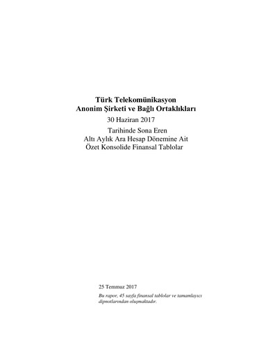 Vorschaubild Türk Telekom
 Halbjahresbericht 2017-h1
