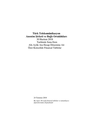 Vorschaubild Türk Telekom
 Halbjahresbericht 2018-h1