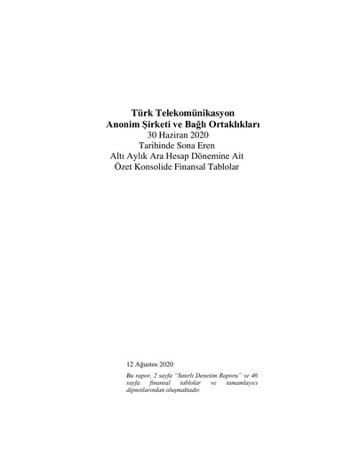 Vorschaubild Türk Telekom
 Halbjahresbericht 2020-h1