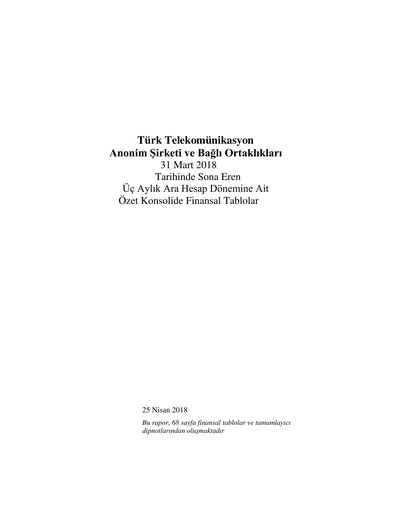 Thumbnail Türk Telekom
 Quarterly Report 2018-q1