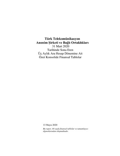 Thumbnail Türk Telekom
 Quarterly Report 2020-q1