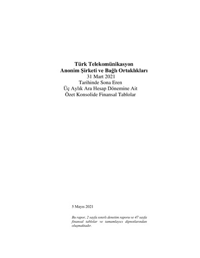Thumbnail Türk Telekom
 Quarterly Report 2021-q1