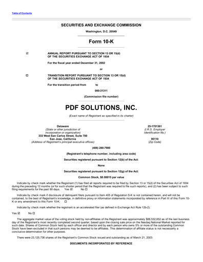 Thumbnail PDF Solutions Annual Report 2002