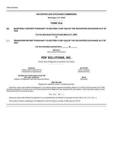 Vorschaubild PDF Solutions Quartalsbericht 2003-q1