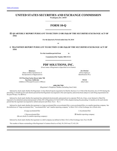 Thumbnail PDF Solutions Quarterly Report 2010-q2