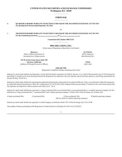 Thumbnail PDF Solutions Quarterly Report 2010-q3