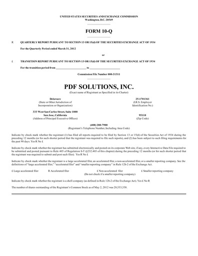 Thumbnail PDF Solutions Quarterly Report 2012-q1