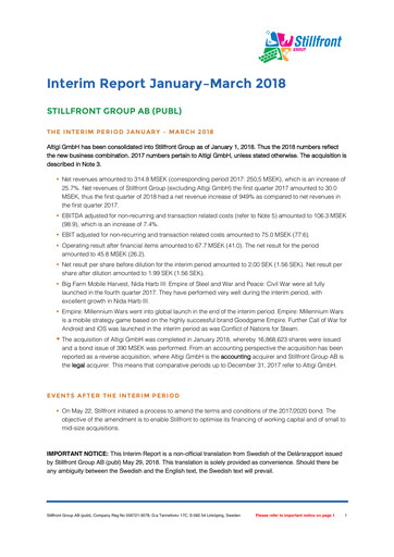 Miniature Stillfront Group Rapport trimestriel 2018-q1
