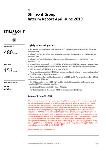Miniature Stillfront Group Rapport trimestriel 2019-q2