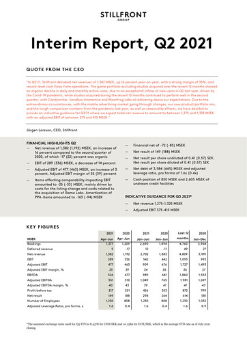 Miniature Stillfront Group Rapport trimestriel 2021-q2