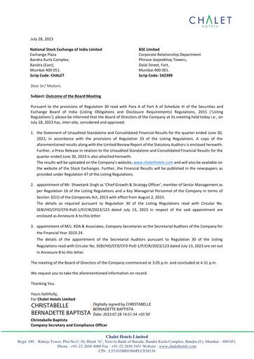 Thumbnail Chalet Hotels
 Quarterly Report 2023-q1