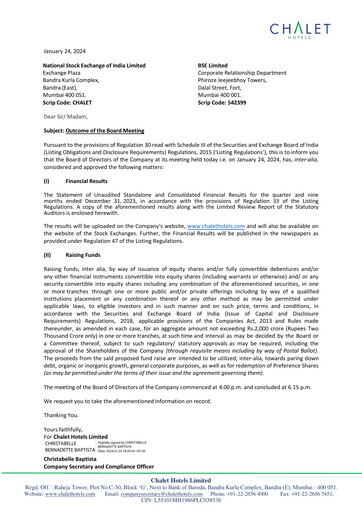 Thumbnail Chalet Hotels
 Quarterly Report 2023-q3