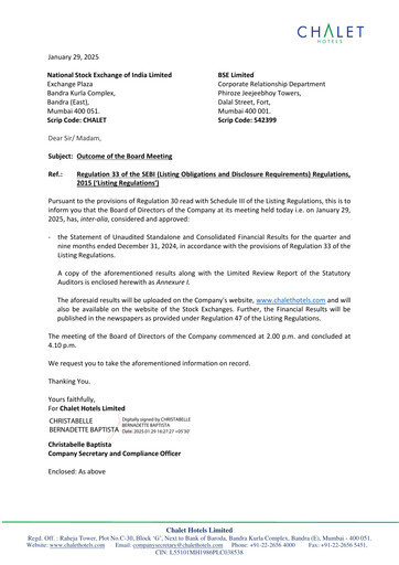 Thumbnail Chalet Hotels
 Quarterly Report 2024-q3