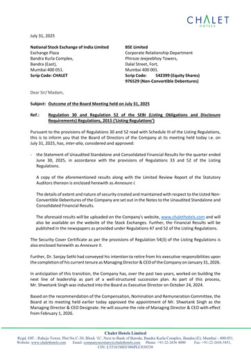 Thumbnail Chalet Hotels
 Quarterly Report 2025-q1