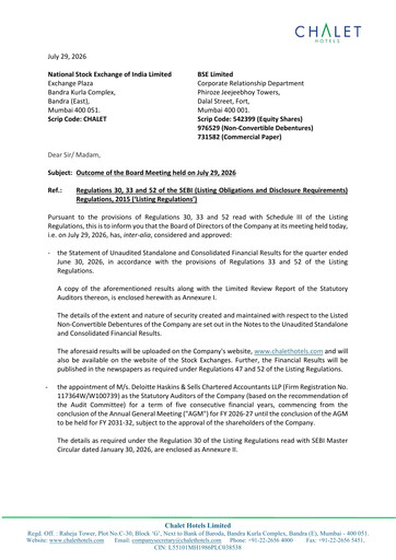 Thumbnail Chalet Hotels
 Quarterly Report 2026-q1