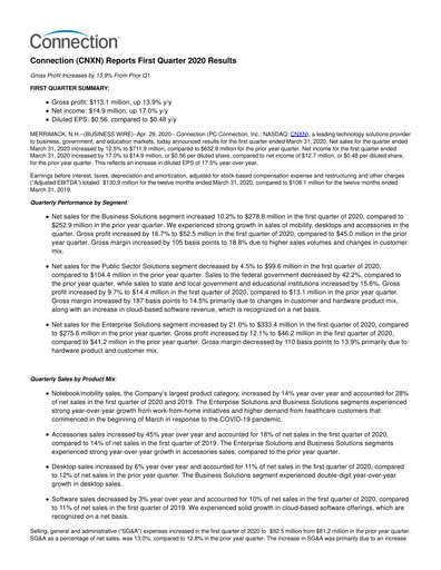 Thumbnail PC Connection
 Quarterly Report 2020-q1