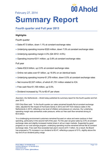 Thumbnail Ahold Delhaize Financial Statement 2013