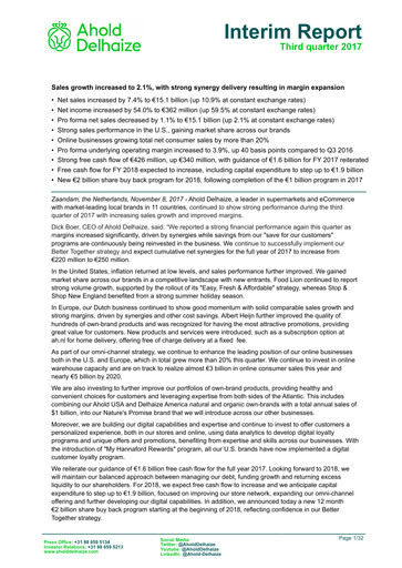 Vorschaubild Ahold Delhaize Quartalsbericht 2017-q3