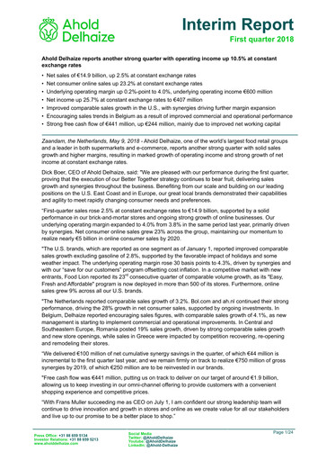 Vorschaubild Ahold Delhaize Quartalsbericht 2018-q1