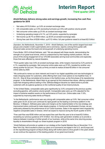 Vorschaubild Ahold Delhaize Quartalsbericht 2018-q3