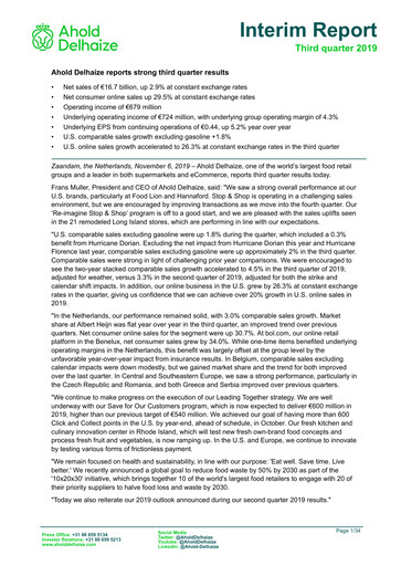 Vorschaubild Ahold Delhaize Quartalsbericht 2019-q3