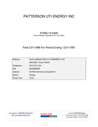 Thumbnail Patterson-UTI Energy Annual Report 1997