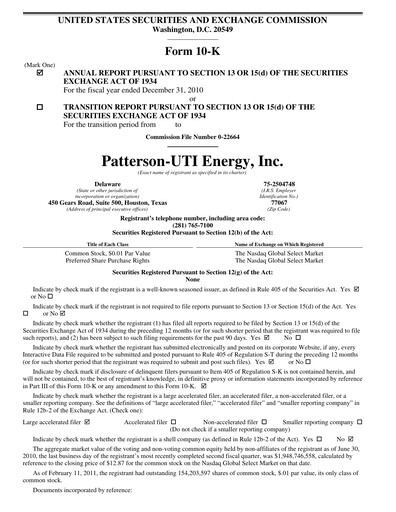 Thumbnail Patterson-UTI Energy Annual Report 2010