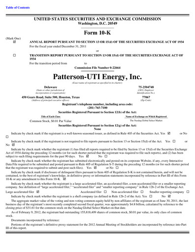 Thumbnail Patterson-UTI Energy Annual Report 2011