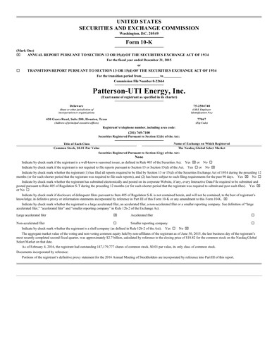 Thumbnail Patterson-UTI Energy Annual Report 2015