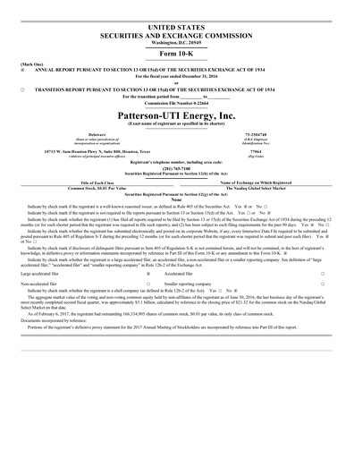 Thumbnail Patterson-UTI Energy Annual Report 2016