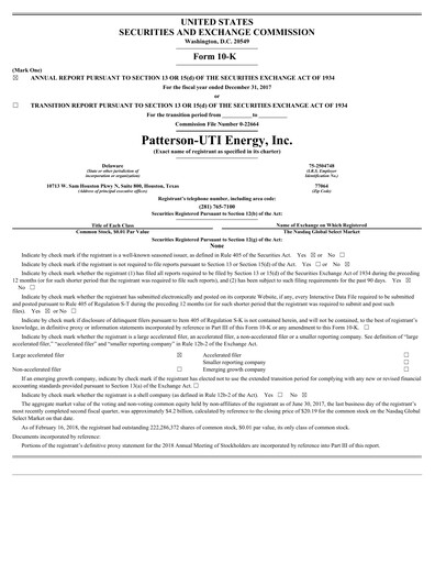 Thumbnail Patterson-UTI Energy Annual Report 2017