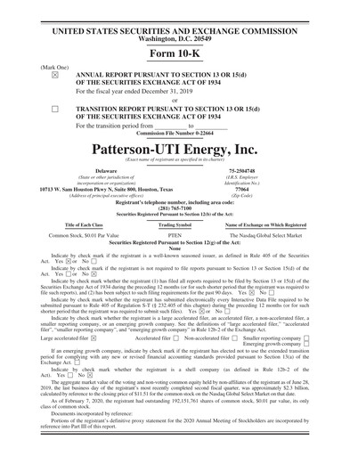 Thumbnail Patterson-UTI Energy Annual Report 2019