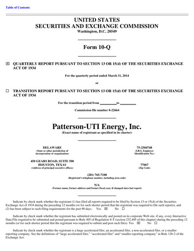Thumbnail Patterson-UTI Energy Quarterly Report 2014-q1