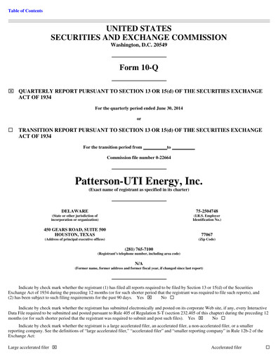 Thumbnail Patterson-UTI Energy Quarterly Report 2014-q2