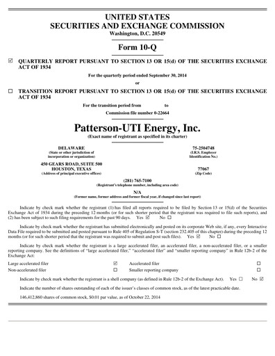 Thumbnail Patterson-UTI Energy Quarterly Report 2014-q3