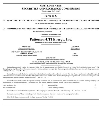 Thumbnail Patterson-UTI Energy Quarterly Report 2016-q3