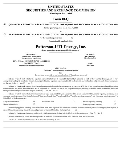 Thumbnail Patterson-UTI Energy Quarterly Report 2018-q2