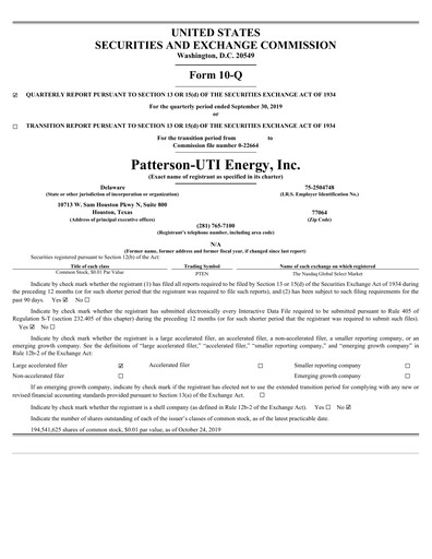 Thumbnail Patterson-UTI Energy Quarterly Report 2019-q3