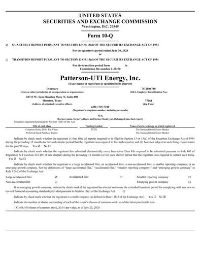 Thumbnail Patterson-UTI Energy Quarterly Report 2020-q2