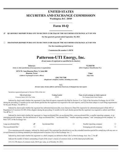 Thumbnail Patterson-UTI Energy Quarterly Report 2021-q3