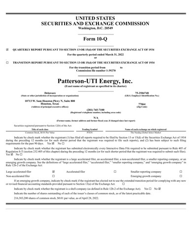 Thumbnail Patterson-UTI Energy Quarterly Report 2022-q1
