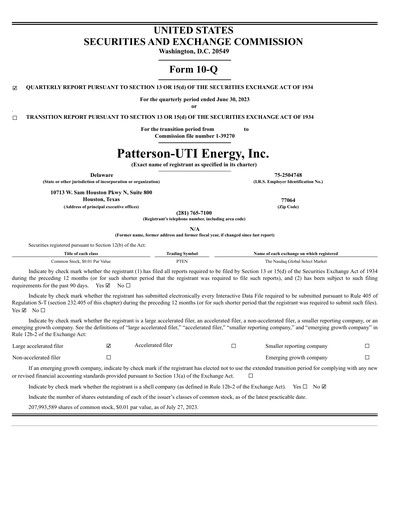 Thumbnail Patterson-UTI Energy Quarterly Report 2023-q2