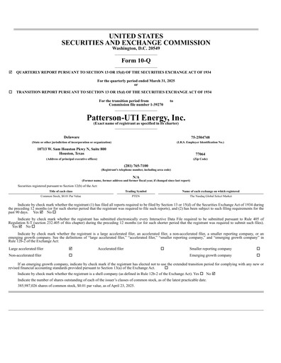 Thumbnail Patterson-UTI Energy Quarterly Report 2025-q1