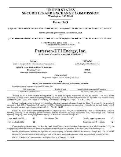 Thumbnail Patterson-UTI Energy Quarterly Report 2025-q3