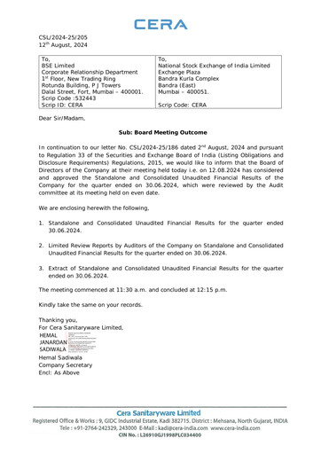 Thumbnail Cera Sanitaryware Quarterly Report 2024-q1