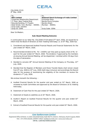 Miniature Cera Sanitaryware Rapport trimestriel 2026-q4