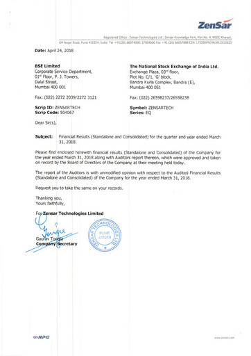 Thumbnail Zensar Financial Report 2017-2018