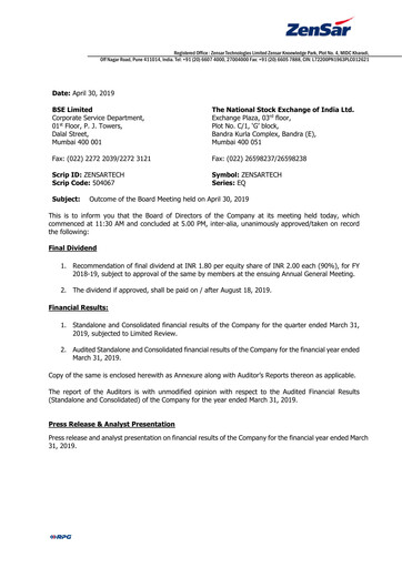 Thumbnail Zensar Financial Report 2018-2019